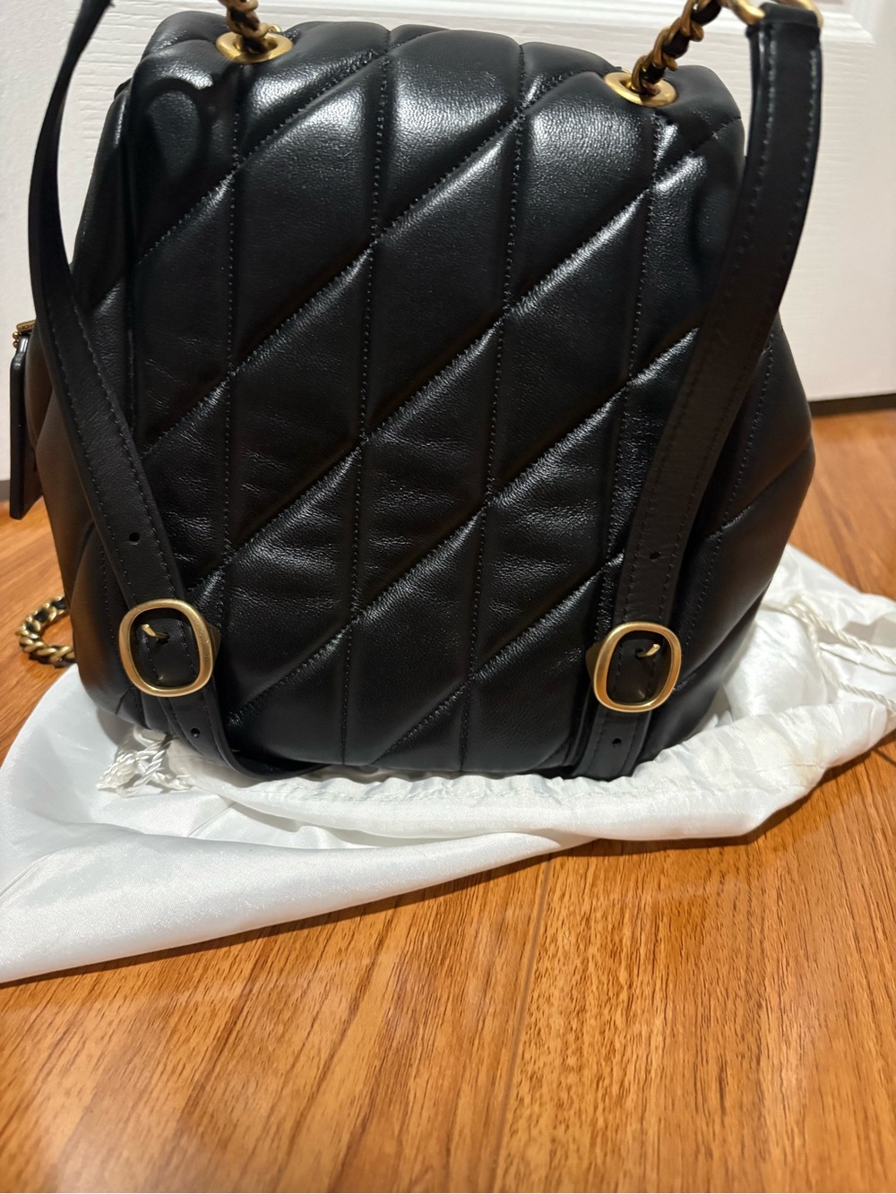 Coach Quilted Black Leather Backpack with Gold Chain Strap - Picture 2 of 6